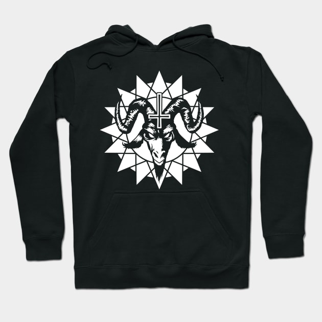 Satanic Goat Head with Chaos Star (white) Hoodie by Mystic-Land